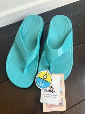AETREX Maui Aqua Blue Slip-On Water-Friendly Orthotic Flips Sandals Women 10 NWT